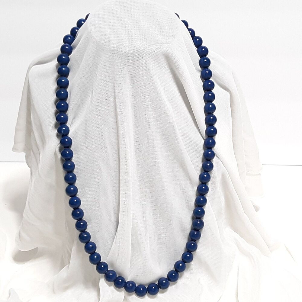 Blue Beaded Necklace Round Plastic layering boho retro long simple elegant